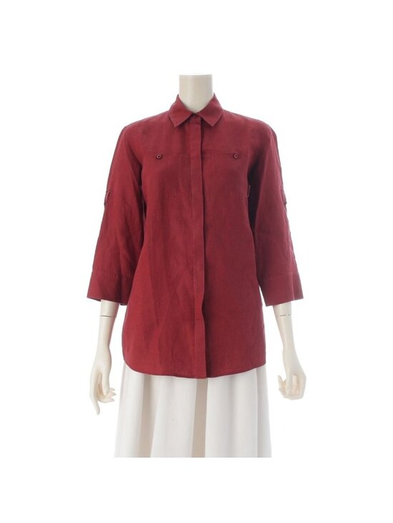 Loro Piana Tops - Loro Piana Linen Logo Button Long Sleeve Shirt 3/4 Bordeaux